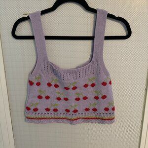 Zara Lavender Cherry Knit Crop Top - Women's Size Small